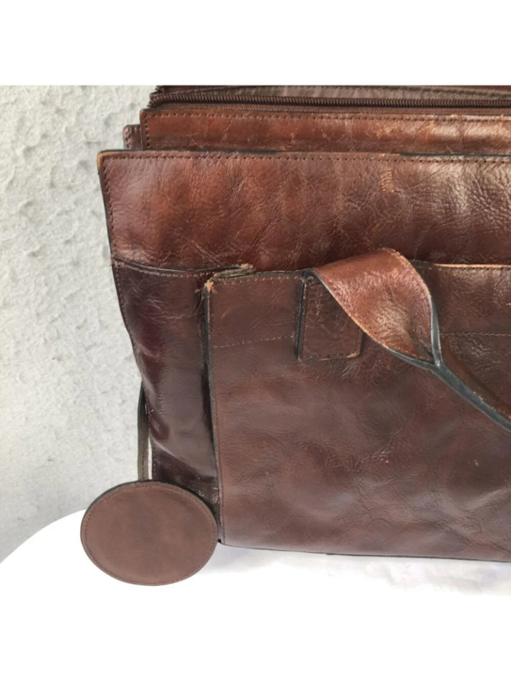 Italian Leather Briefcase Bag Mens Large Brown Zip Crossbody Business Organizer